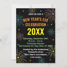 フラットカラフルニューイヤーズ大晦日パーティの招待状 招待状