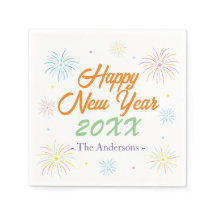 フラットカラフルハッピーニューイヤーパーティー – ホワイト