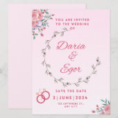 フラットカード結婚式の日付の招待を保存 (正面/裏面)