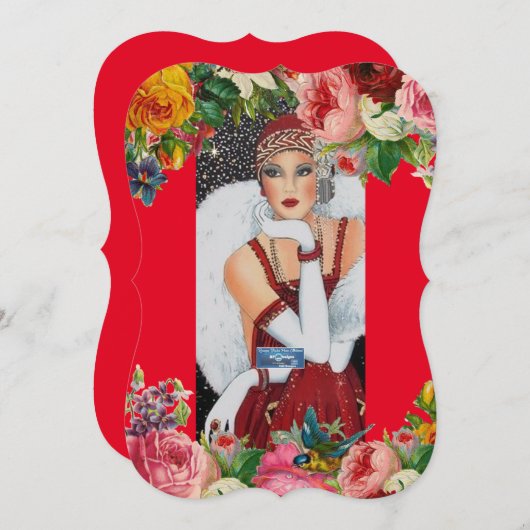 フラットカード1赤（雪の鳥） RFPMDesigns ©️ 2024 (正面/裏面)