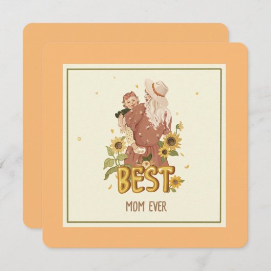 フラットカード「お母さんと娘のひまわり咲き」 (正面/裏面)