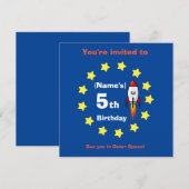 フラットカード – ロケット船カスタム誕生日 – 名前の追加 (正面/裏面)