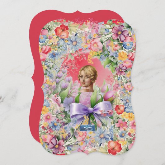 フラットカード 10枚 赤（カメオ ガーデン） RFPMDesigns ©️2024 招待状 (正面/裏面)