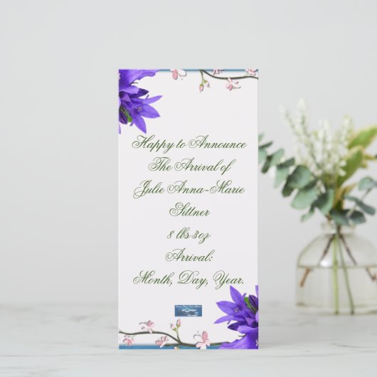 フラットカード 8 (パープルブロッサムス) RFPMデザインズ ©️2024 案内状 (スタンド正面)