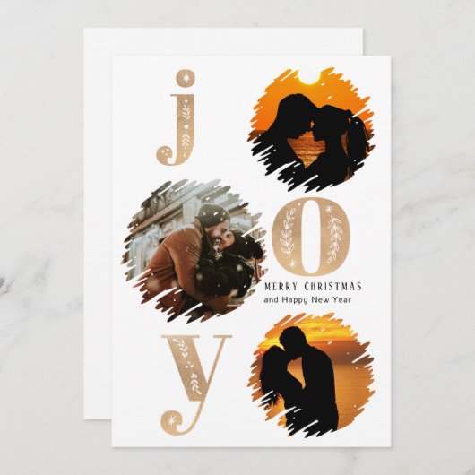 フラットクリスマスエレガント金ゴールドモダン金ゴールド3写真 シーズンカード (正面/裏面)