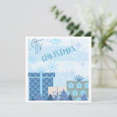 フラットクリスマスカード雪のギフト サンキューカード (スタンド正面)