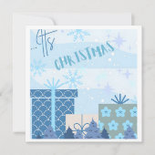 フラットクリスマスカード雪のギフト サンキューカード (正面)