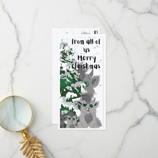 フラットクリスマスモンスターファミリーカード サンキューカード (正面/裏面インサイチュ)