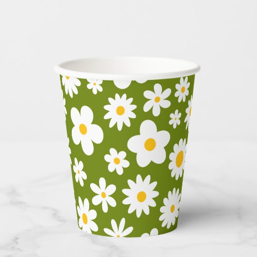 フラットグラフィックモダンデイジーグリーン 紙コップ (正面)