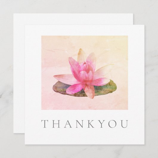 フラットグリーティングカード:感謝:ピンクロータス サンキューカード (正面/裏面)