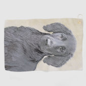 フラットコーテッドリト絵画リーバー – オリジナルドッグアート ゴルフタオル (横)