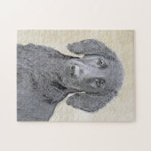 フラットコーテッドリト絵画リーバー – オリジナルドッグアート ジグソーパズル (横)