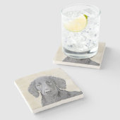 フラットコーテッドリト絵画リーバー – オリジナルドッグアート ストーンコースター (横)