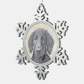 フラットコーテッドリト絵画リーバー – オリジナルドッグアート スノーフレークピューターオーナメント (右)