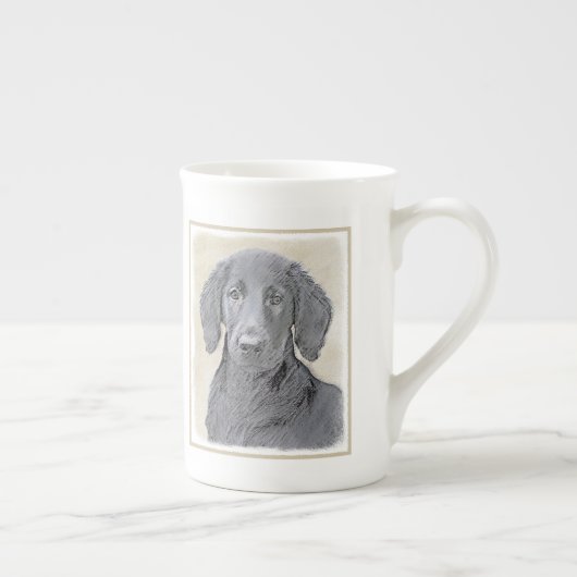 フラットコーテッドリト絵画リーバー – オリジナルドッグアート ボーンチャイナマグカップ (右)