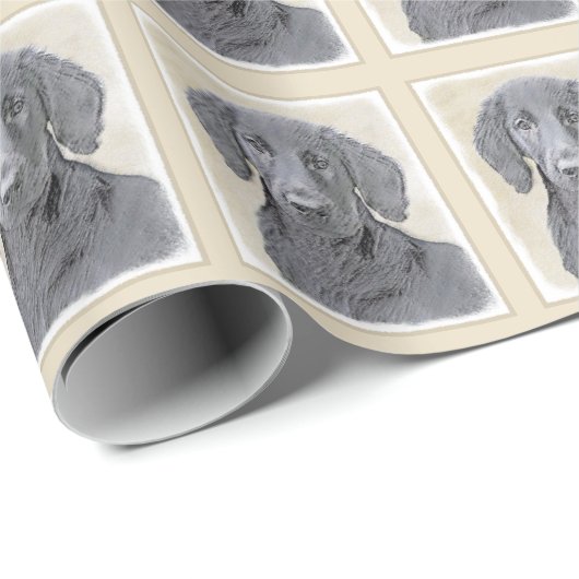 フラットコーテッドリト絵画リーバー – オリジナルドッグアート ラッピングペーパー (ロールコーナー)