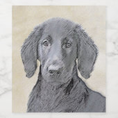 フラットコーテッドリト絵画リーバー – オリジナルドッグアート ワインラベル (シングルラベル)