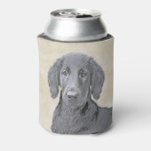 フラットコーテッドリト絵画リーバー – オリジナルドッグアート 缶クーラー (缶裏面)