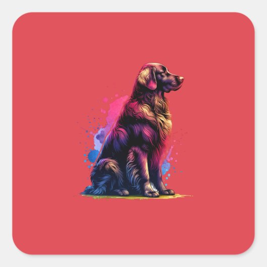 フラットコートゴールデンレトリバードッグ スクエアシール (正面)