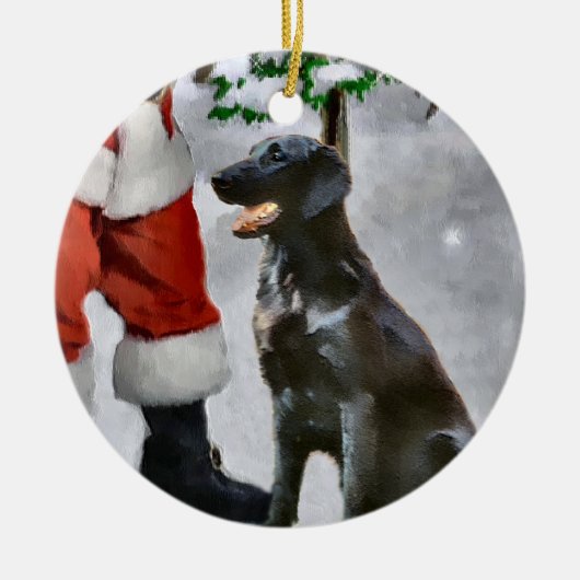 フラットコートレトリエバークリスマスプレゼントオーナメント セラミックオーナメント (正面)