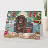 フラットコートレトリエバーホリデーベーキング:クリスマス カード (正面)