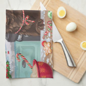 フラットコートレトリエバーホリデーベーキング:クリスマス キッチンタオル (四つ折り)