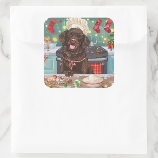 フラットコートレトリエバーホリデーベーキング：クリスマス スクエアシール (バッグ)