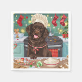 フラットコートレトリエバーホリデーベーキング：クリスマス スタンダードカクテルナプキン (正面)