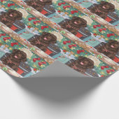 フラットコートレトリエバーホリデーベーキング:クリスマス ラッピングペーパー (角)