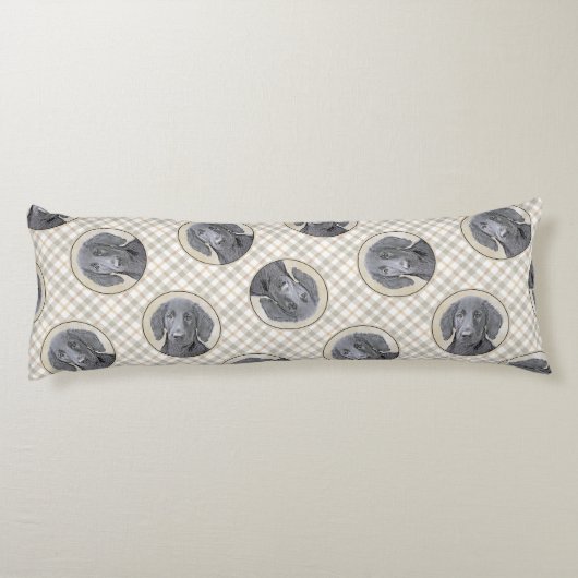 フラットコートレトリエ絵を描ーバーズブラックペットドッグアート ボディピロー (裏面)