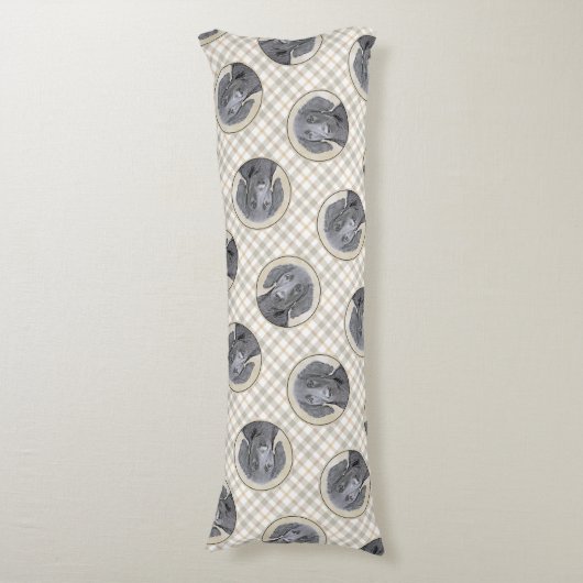 フラットコートレトリエ絵を描ーバーズブラックペットドッグアート ボディピロー (正面縦)