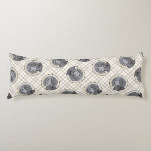 フラットコートレトリエ絵を描ーバーズブラックペットドッグアート ボディピロー (正面)