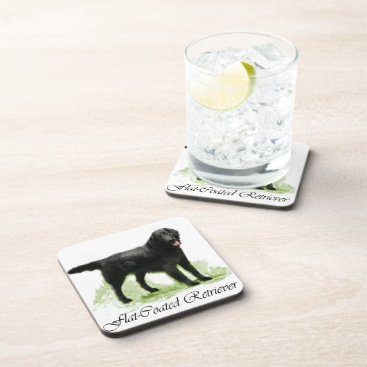 フラットコートレトリバーのアートギフト コースター (右側)