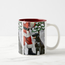 フラットコートレトリバーのクリスマスプレゼント ツートーンマグカップ