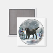 フラットコートレトリバーのクリスマスプレゼント マグネット (正面/裏面)