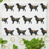 フラットコートレトリバードッグブリードボヘミアンフローラ キッチンタオル (折り畳み)