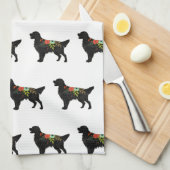 フラットコートレトリバードッグブリードボヘミアンフローラ キッチンタオル (四つ折り)