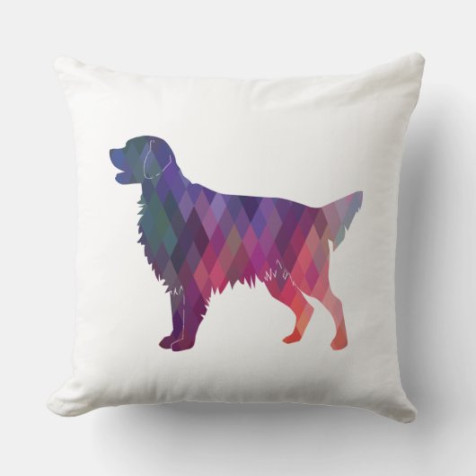 フラットコートレトリバー幾何学的シルエット – ピンク クッション (正面)