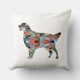 フラットコートレトリバー幾何学的シルエット – 格子縞 クッション