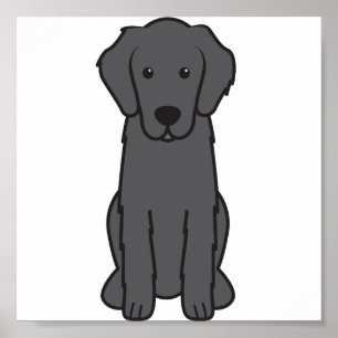 フラットコートレトリバー犬の漫画 ポスター
