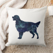 フラットコートレトリバー黒水色シルエット クッション (ブランケット)