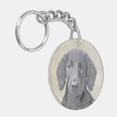フラットコートレトリ絵画バー-オリジナルドッグアート キーホルダー (正面左)