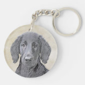 フラットコートレトリ絵画バー-オリジナルドッグアート キーホルダー (裏面)