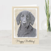 フラットコートレトリ絵画ーバーズオリジナルドッグアート カード (正面)