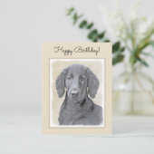 フラットコートレトリ絵画ーバーズオリジナルドッグアート ポストカード (スタンド正面)