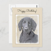 フラットコートレトリ絵画ーバーズオリジナルドッグアート ポストカード (正面/裏面)