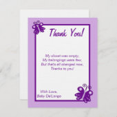 フラットサンキューカードパープルスプリングタイムバタフライ 招待状 (正面/裏面)