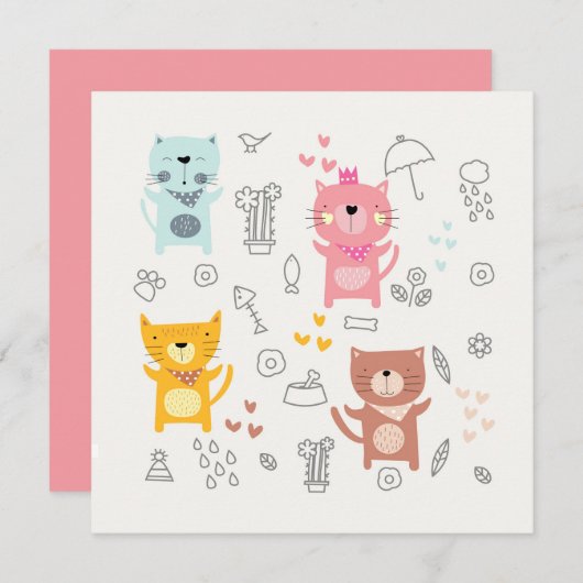 フラットサンキューカード:かわいい猫 サンキューカード (正面/裏面)