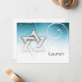 フラットサンキューターコイズきらめくスターオブデイビッド ノートカード (正面/裏面インサイチュ)