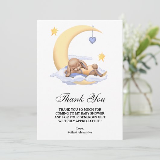 フラットサンキューバニー付きベビーシャワーカード。 サンキューカード (スタンド正面)